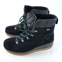 UGG Birch Lace Up Ankle Boots Black Suede Nylon Winter Boots Womens 8 - $74.24