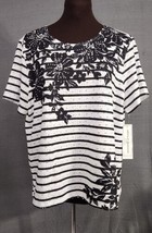 NWT ALFRED DUNNER EYELET &amp; EMBROIDERY BEAD TRIMS LOVELY COOL KNIT TOP SZ PL - $19.95