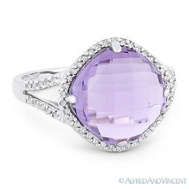4.89ct Cushion Cut Amethyst &amp; Diamond Right-Hand Cocktail Ring in 14k White Gold - £554.24 GBP