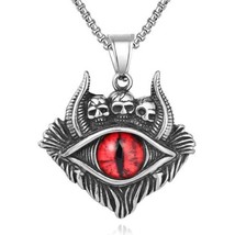 Baphomet Red Skull Evil Eye Pendant Necklace Men&#39;s Punk Rock Jewelry Chain 24&quot; - £13.44 GBP