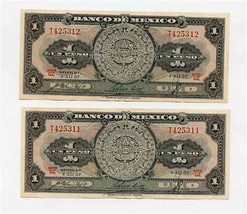 2 Banco de Mexico Un Peso 1967 Series GZ Notes  - $13.86
