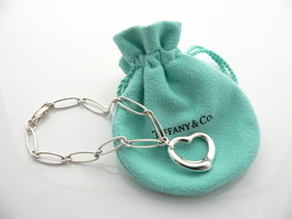 Tiffany &amp; Co Peretti Silver Open Heart Bracelet Bangle Link Chain Gift Pouch - £288.38 GBP