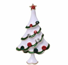 Vintage Look Stunning Diamonte GOLD Plated Christmas Tree Brooch Cake Pin B49D - £10.32 GBP