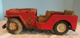 Vintage  Pressed Steel Toy  FIRE JEEP FD 1920-2 RED FOR PARTS VERY RUSTED - $32.40