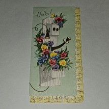 VTG Hello Best Wishes Embossed Greeting Card Scalloped Flowers NEVER USED - £7.74 GBP