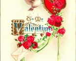 Cuori Colomba Rose Nastro To My Valentine 1915 Dorato Goffrato Cartolina - $18.15