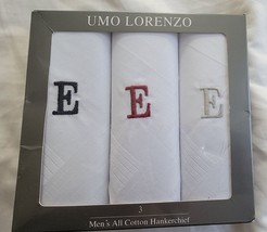 Umo Lorenzo Cotton Handkerchiefs MEN&#39;S 3 PCS LETTER E Embroidered - £15.15 GBP