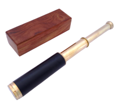 12&quot; Handheld Vintage Brass Telescope with lid in Wood Box - Pirate Navigation - £22.54 GBP