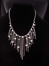 Dramatic Sparkling CZ Fringe necklace - Arrow rhinestones - silver Dazzling bib  - £91.90 GBP