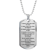 10 Commandments Spanish Necklace Dog Tag Stainless Steel or 18k Gold w 2... - $47.45+