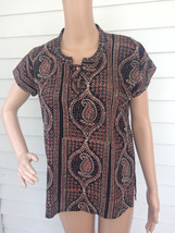 Vintage India Top Beaded Print Blouse Casual S M - $19.99