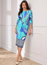 Kaleidoscope Estampado Azul Vestido Recto Más Talla UK 24 (fm93.1-7) - £35.47 GBP