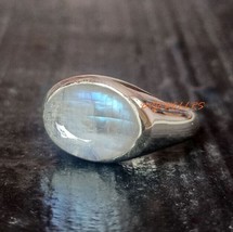 Natural Moonstone Ring, 925 Sterling Silver,  Pinky Ring Gemstone Unisex Jewelry - £51.28 GBP