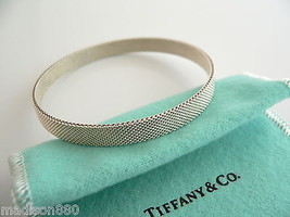 Tiffany &amp; Co Silver Somerset Mesh Weave Bangle Bracelet Gift Pouch Love Art - £391.88 GBP