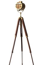 Nautical Spotlight Tripod Wooden Stand Floor Lamp Searchlight Christmas Gift - $210.36