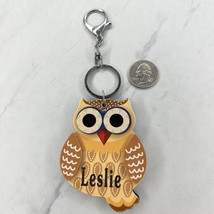 Owl Compact Mirror Leslie Monogrammed Keychain Keyring - £5.44 GBP