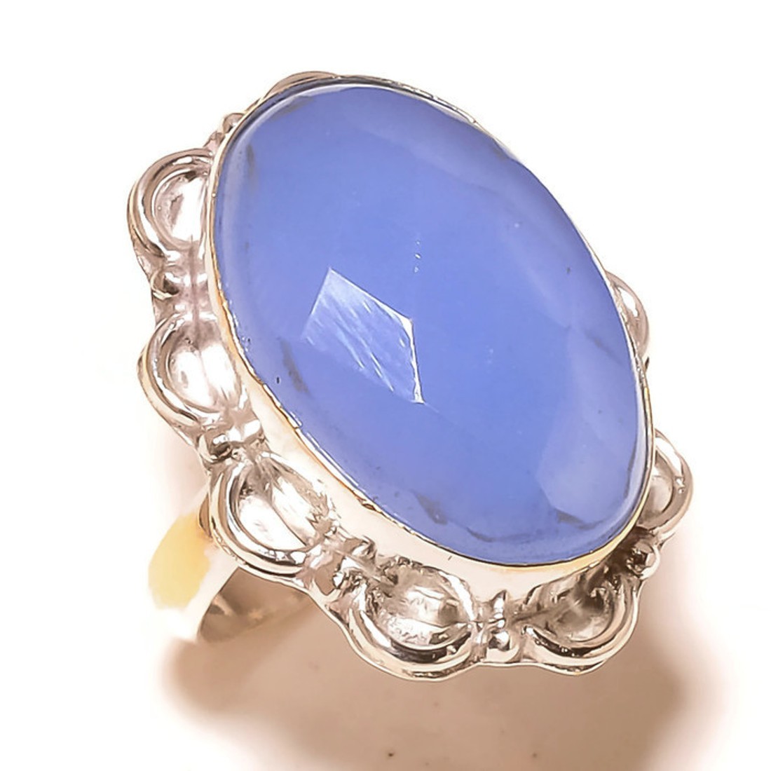 Blue Chalcedony Oval Gemstone 925 Silver Overlay Handmade Statement Ring US-10 Item image 2