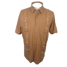 Haband Men Shirt GUAYABERA Mexican Wedding pit to pit 24 L brown embroidered - £18.19 GBP