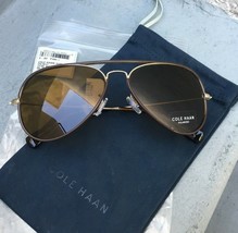 Brand New COLE HAAN Brown Polarized Metal Aviator Sunglasses &amp; Microfiber Case - £46.41 GBP