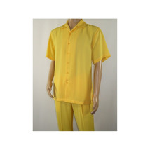 Mens INSERCH 2pc Walking Leisure Suit Shirt Pants Set Short Sleeves 9356 Banana image 5