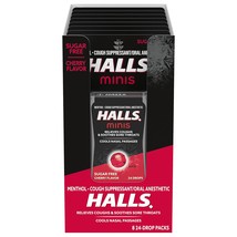 HALLS Minis Cherry Flavor Sugar Free Cough Drops, 8 Packs of 24 Drops (192 Drops - £31.16 GBP