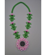 PINK and green FLOWER design seeds beads native american necklace jewellery - £20.32 GBP