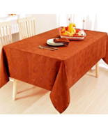 Autumn Leaves Fabric Jacquard Damask Thanksgiving Tablecloth RUST 60 x 8... - $15.99
