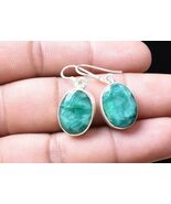 Handcrafted 925 Sterling Silver Earrings Natural Emerald Gemstone Fine J... - $62.20