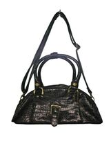 Black Leather Crocodile Shoulder Bag With Brass Hardware  - $44.10