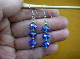 (EE-503-107) faceted dark blue Austrian crystal 10x8 mm 3 bead dangle earrings - £21.31 GBP