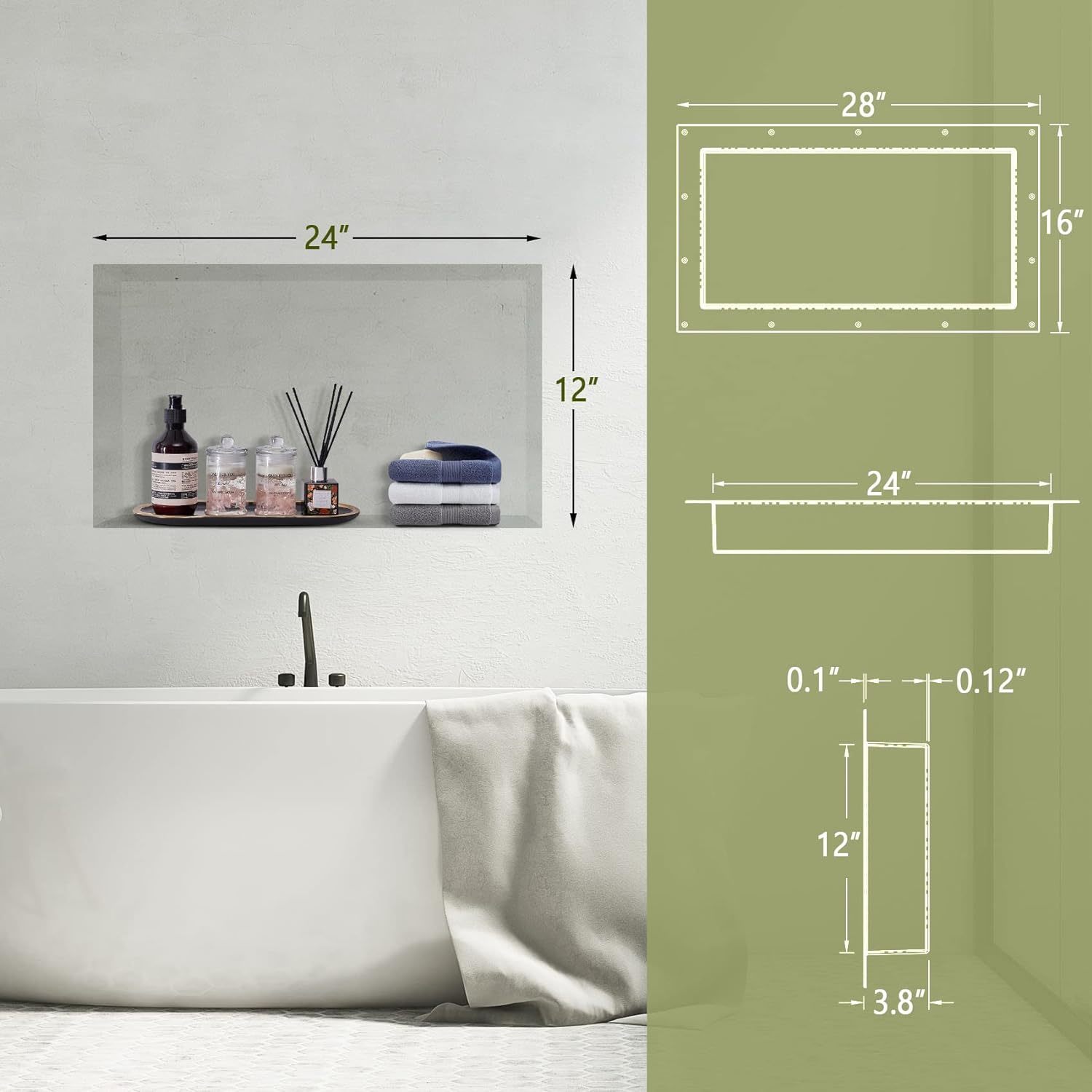 Shower Niche Ready For Tile 16" X 28", Single Shelf Niche Shower Tile ...