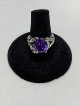 Stunning Silver Tone Round Simulated Purple Stone Ring  Size 7 KG Jewelry - $14.85