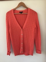 Lands End Coral Salmon Pink Cotton Button Cable Knit Sweater Cardigan M ... - £29.63 GBP