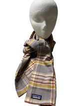 PATAGONIA Fjord Flannel Patchwork Scarf Wrap Organic Plaid Gray Maroon Yellow - £24.78 GBP