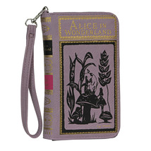 Lavender &amp; Black Alice In Wonderland Book Wallet ID Holder Snap Close Wristlet - £31.53 GBP