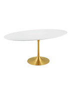 78&quot; White Oval Lacquered Wood Top Tulip Dining Table W/ Gold Aluminum Base - $28,717.58 MXN
