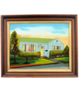 18x22 Vintage Reverse Painting on Glass Framed 1940s Bungalow MCM Blue G... - $175.99 CAD