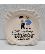 Vintage Ceramic Ashtray Boys Run Fast Stick Shift &amp; Ball Bearings Funny ... - $33.69 CAD