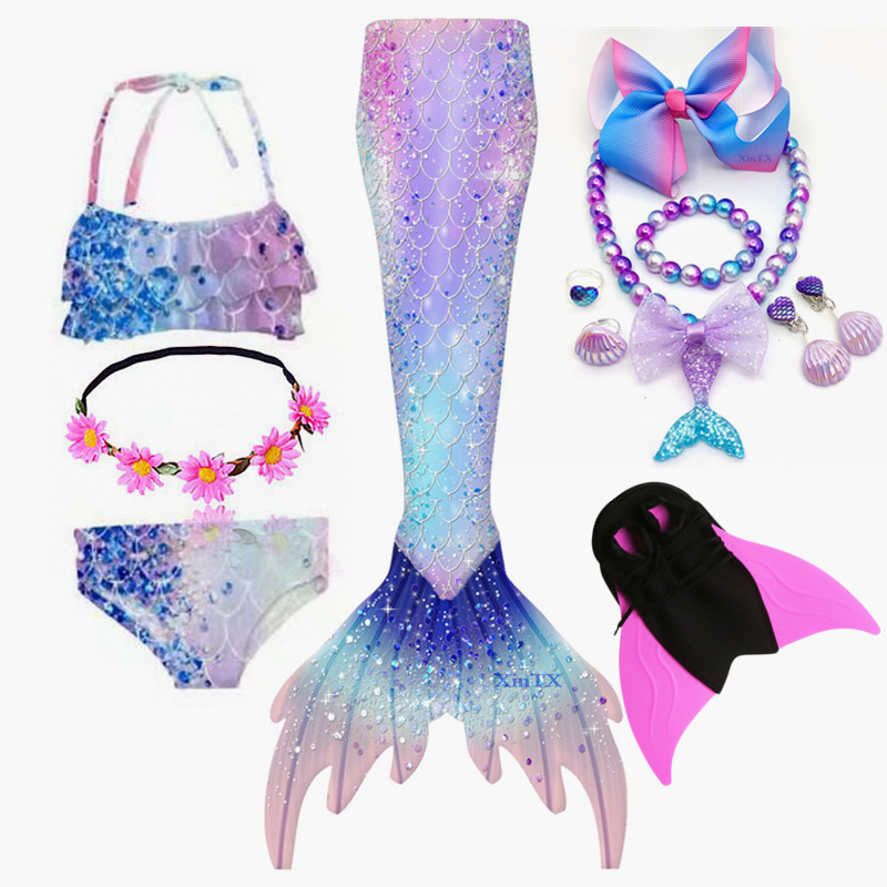 Fantasy Children Mermaid Tails Swimsuit Bikini Set With Monofin Costumes Cosplay