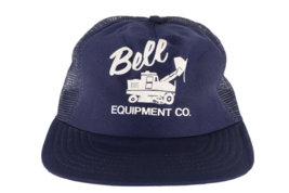 Vintage 80s Distressed Bell Equipment Co Spell Out Trucker Hat Snapback Blue USA - £15.73 GBP