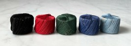 Vintage 5 Mini Spools Crochet Thread - Black Red Green Royal &amp; Light Blu... - £7.43 GBP