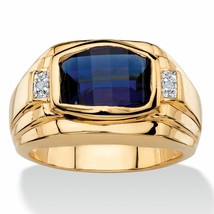 14K Yellow Gold Plated Simulated Blue Sapphire Mens Diamond Accent Ring - £85.81 GBP