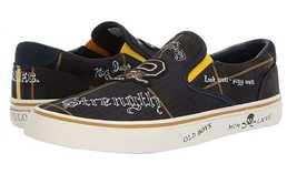 Ralph Lauren Thompson III Rugby Tiger Patch Script Canvas Slip-On Shoes Men&#39;s - £55.14 GBP