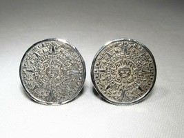 Vintage Mayan Calendar Cuff Links Sterling Silver C2421 - £50.18 GBP
