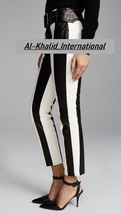 Classic Skinny Black &amp; White Pants Women Slim Fit Formal Real Leather La... - £82.99 GBP