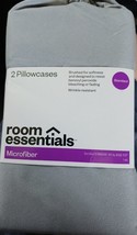 Room Essentials Standard Pillowcases Microfiber Set 2 Grey Oeko Tex - £2.33 GBP