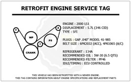 2000 LS1 5.7L Corvette Retrofit Engine Service Tag Belt Routing Diagram Decal - £11.95 GBP