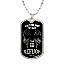 Psalm 91 Refuge Under His Wings Necklace Dog Tag Stainless Steel or 18k Gold w  - £37.92 GBP+