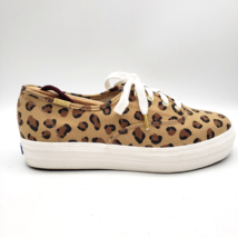 KEDS Platform Sneakers Women&#39;s Size 6 Tan Leopard Print Canvas Classic Lace Up - £18.56 GBP