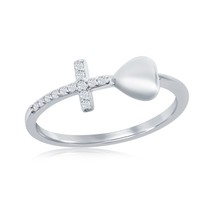 Sterling Silver Heart and CZ Cross Ring - £14.50 GBP